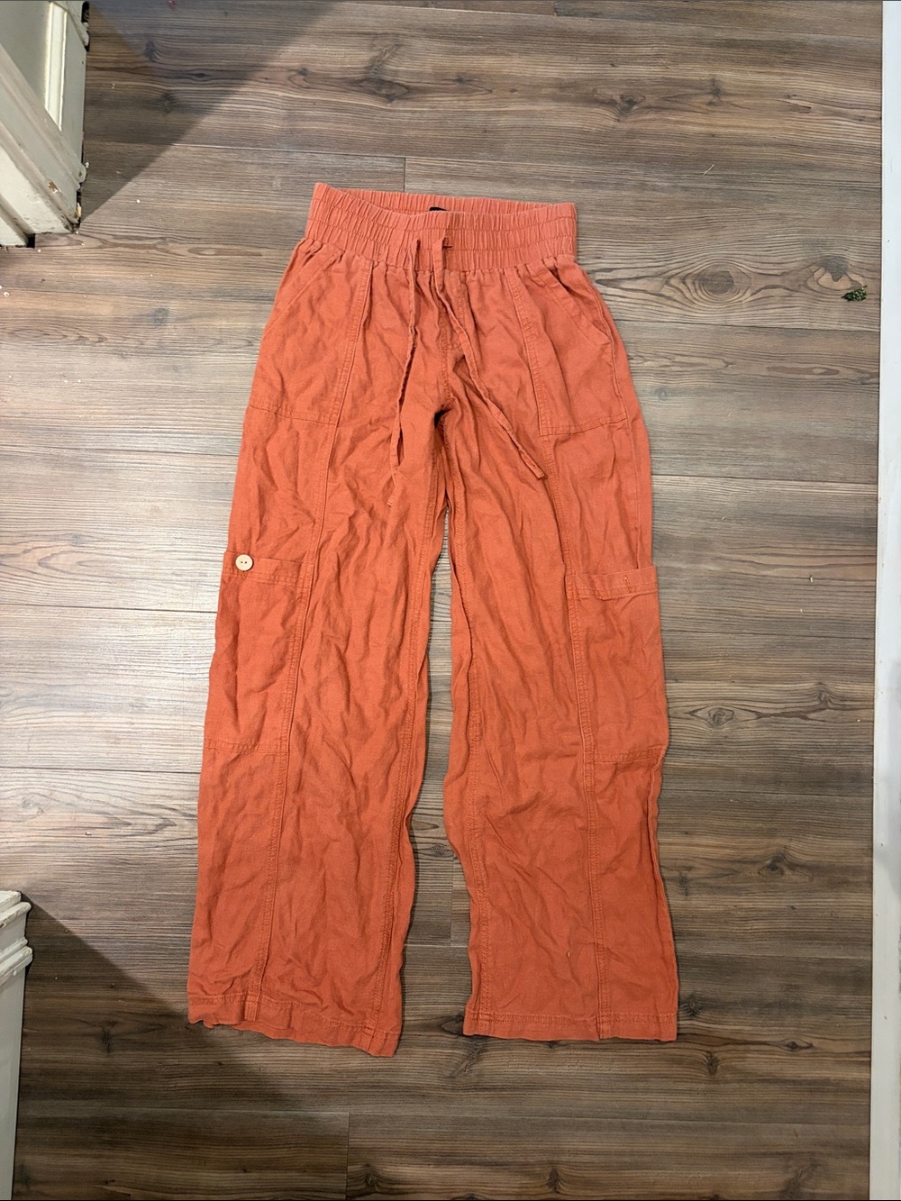 Rewash Wide-Leg Drawstring Pants in Rust